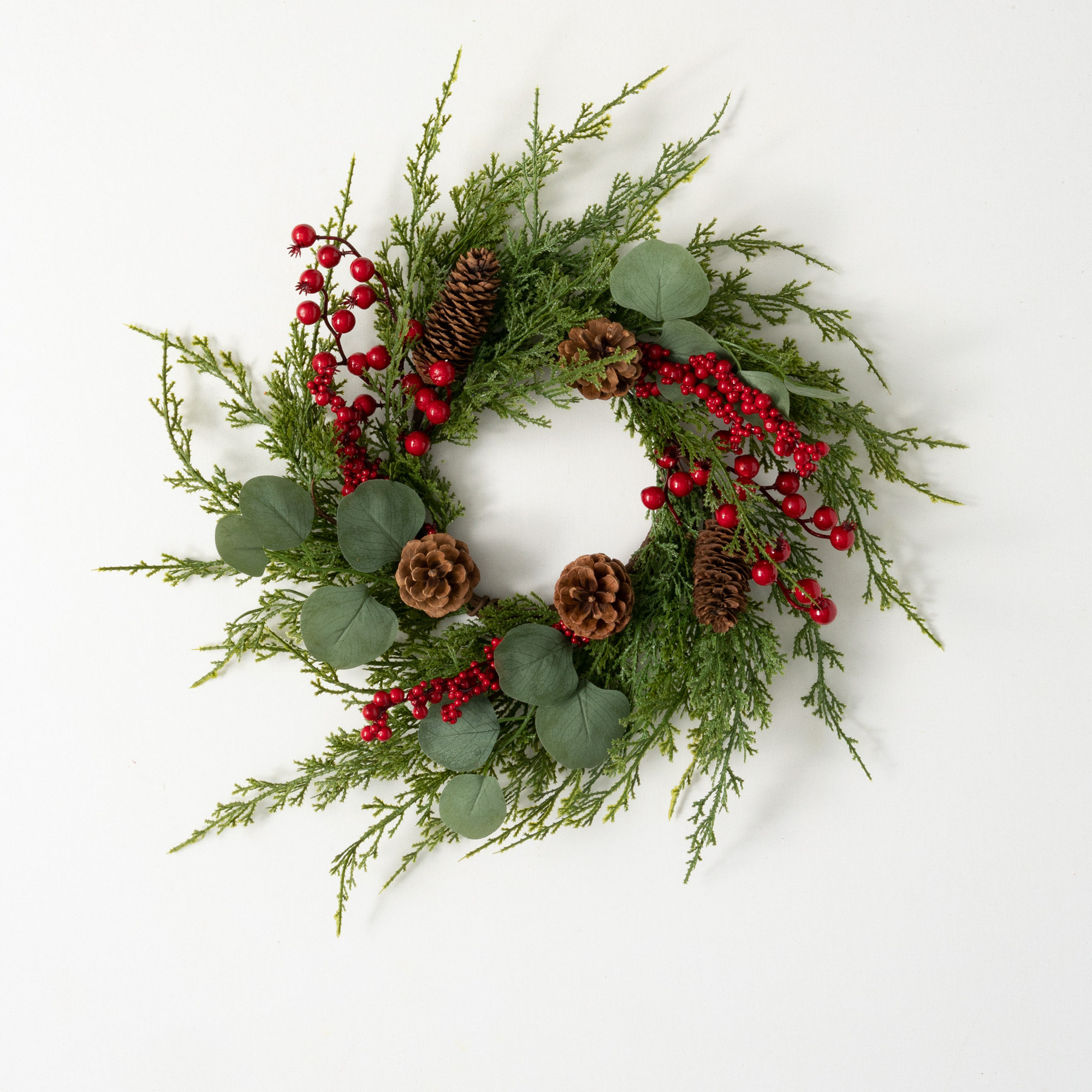 Faux Cedar Polyethylene Plastic Wreath, 20" H x 20" W x 3" D