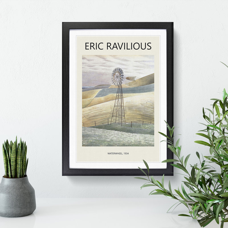 Furlongs Waterwheel by Eric Ravilious - Single Picture Frame Print, Black Framed, 36cm H x 27cm W x 2cm D