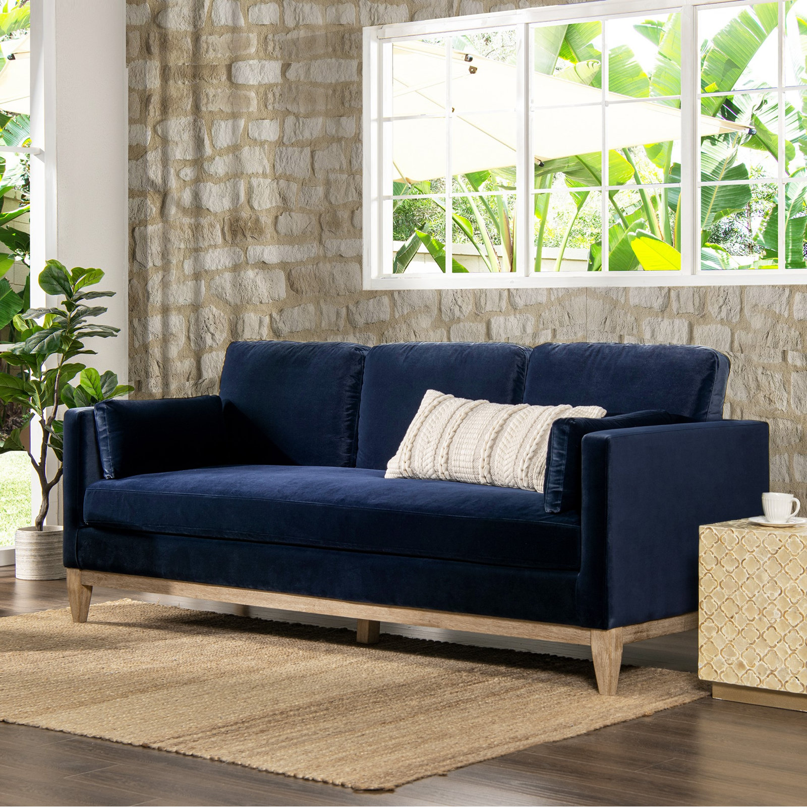 Pera 84'' Upholstered Sofa, Dark Navy Blue Velvet