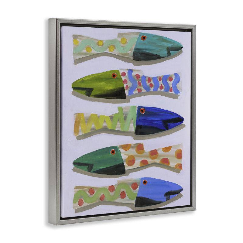 "Wooden Fish Designs", art mural encadré par Jenny Westenhofer, Cadre flottant gris lustré, H 21 po x l 17 po