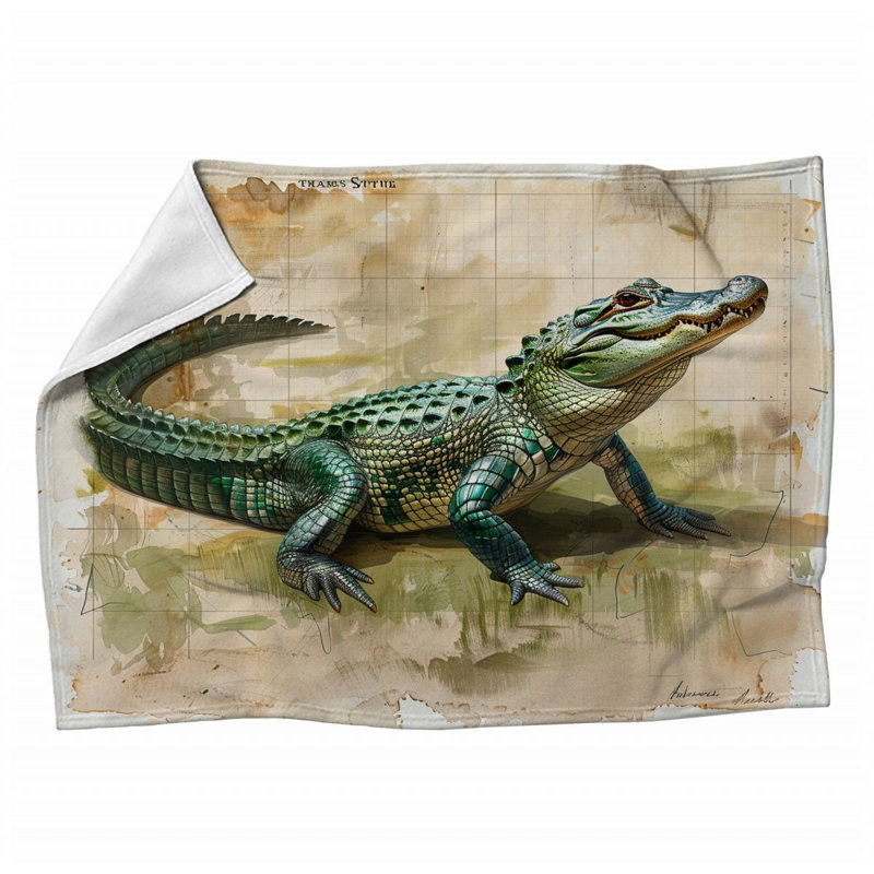 Green Alligator Wildlife Machine Printed Throw Blanket, Queen