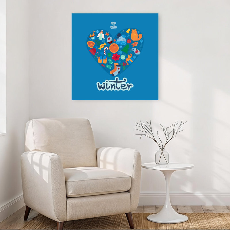 Cozy Winter Heart, arbre de Noël contemporain abstrait, paysage d'hiver, reproduction d'art mural, 32" H x 32" W