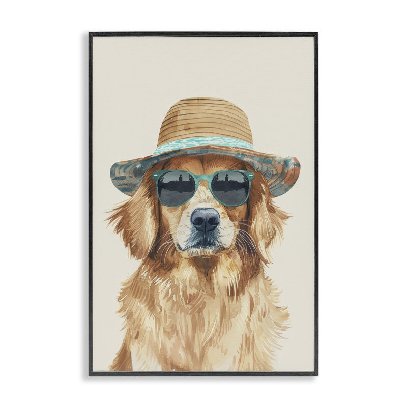 «Hipster Labrador Dog», estampe numérique par Petals Prints Design, H 18 po x l 12 po, Giclée encadrée noir minuit