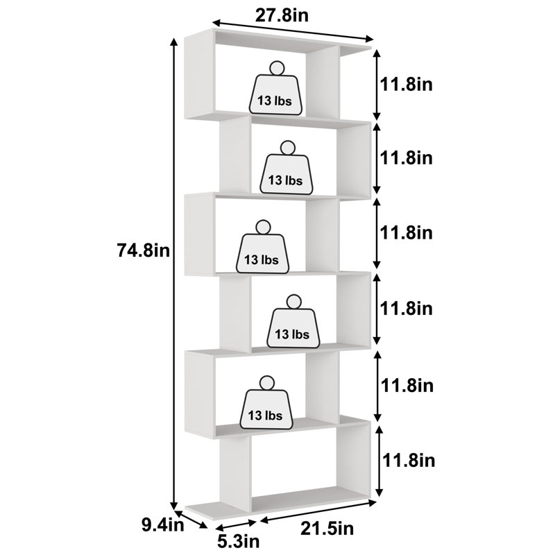 Bibliothèque Szeto, Blanc, 6 tablettes (H 75 po x l 27,6 po x P 9,4 po), 1