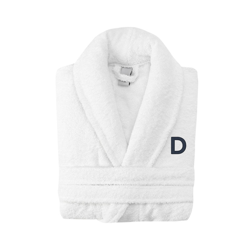 Peignoir monogramme en coton turc châle, Blanc, D
