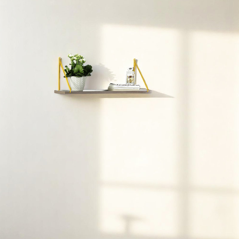 Wall Mounted Rustic Single Shelf, 28" Wide, 10" High, 7" Deep, Walnut Color, With Metal Bracket For Gym Floating Finish, Hallway