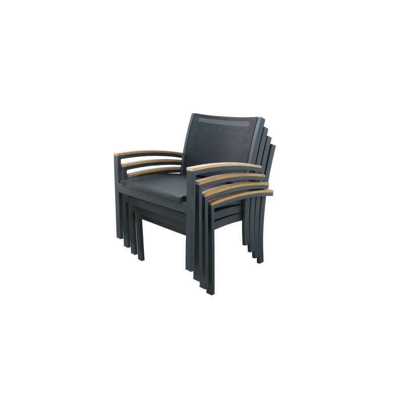 Tribeca Aluminum Teak Sling Stacking Lounge Chair, Black/Brown