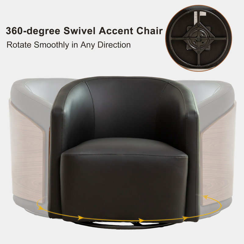 Delwood Vegan Leather Modern & Comfort Swivel Barrel Chair (Set Of 2), Black
