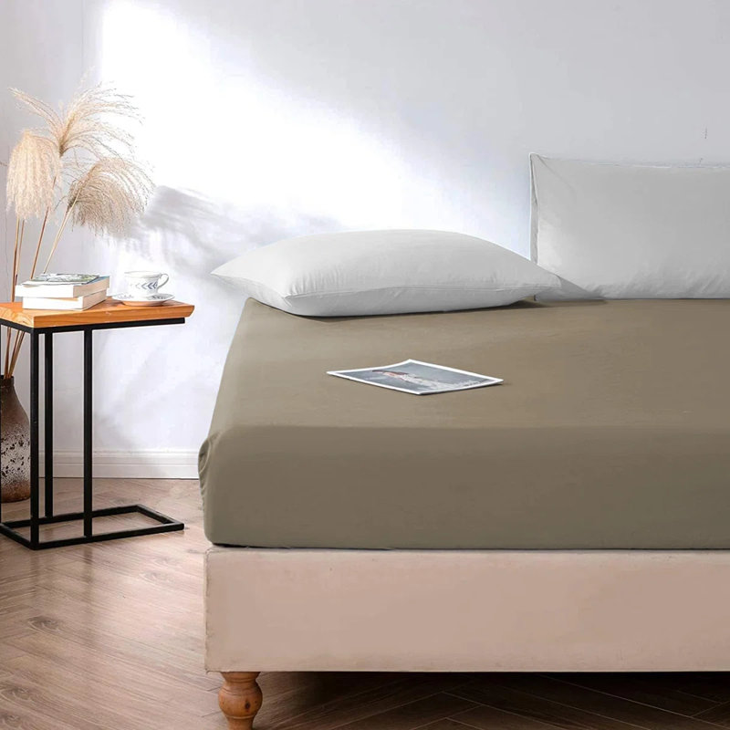 Sulltane Ultrasoft Cotton Blend Jersey Knit Fitted Sheet, Beige, Kingsize (5')