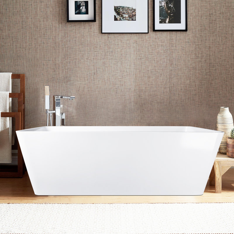 59'' x 30'' Freestanding Soaking Solid Surface Bathtub, Glossy