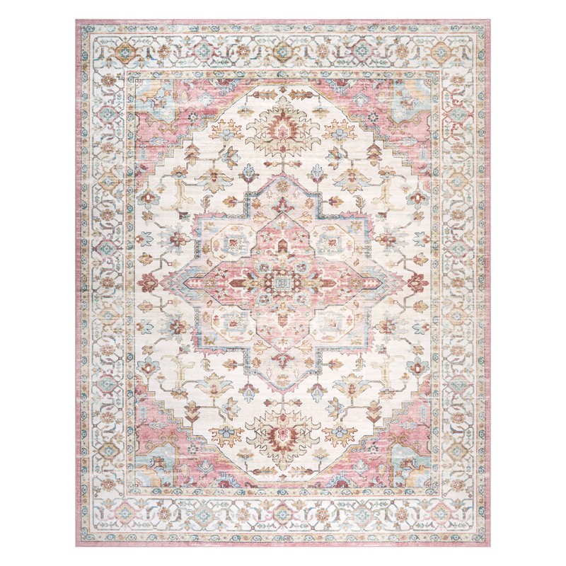Tapis d'intérieur lavable en machine HGTV Everyday Chic, Rose, Rectangulaire 7 pi 10 po x 10 pi