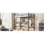 Lit mezzanine simple en métal avec bureau en forme de L, base de lit mezzanine pour station de charge, barrière de sécurité et échelle, aucun sommier nécessaire, noir