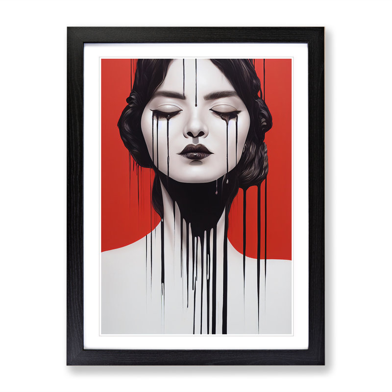 Painted Woman No.1 Abstract - Print, Black Framed, 66cm H x 48cm W, White