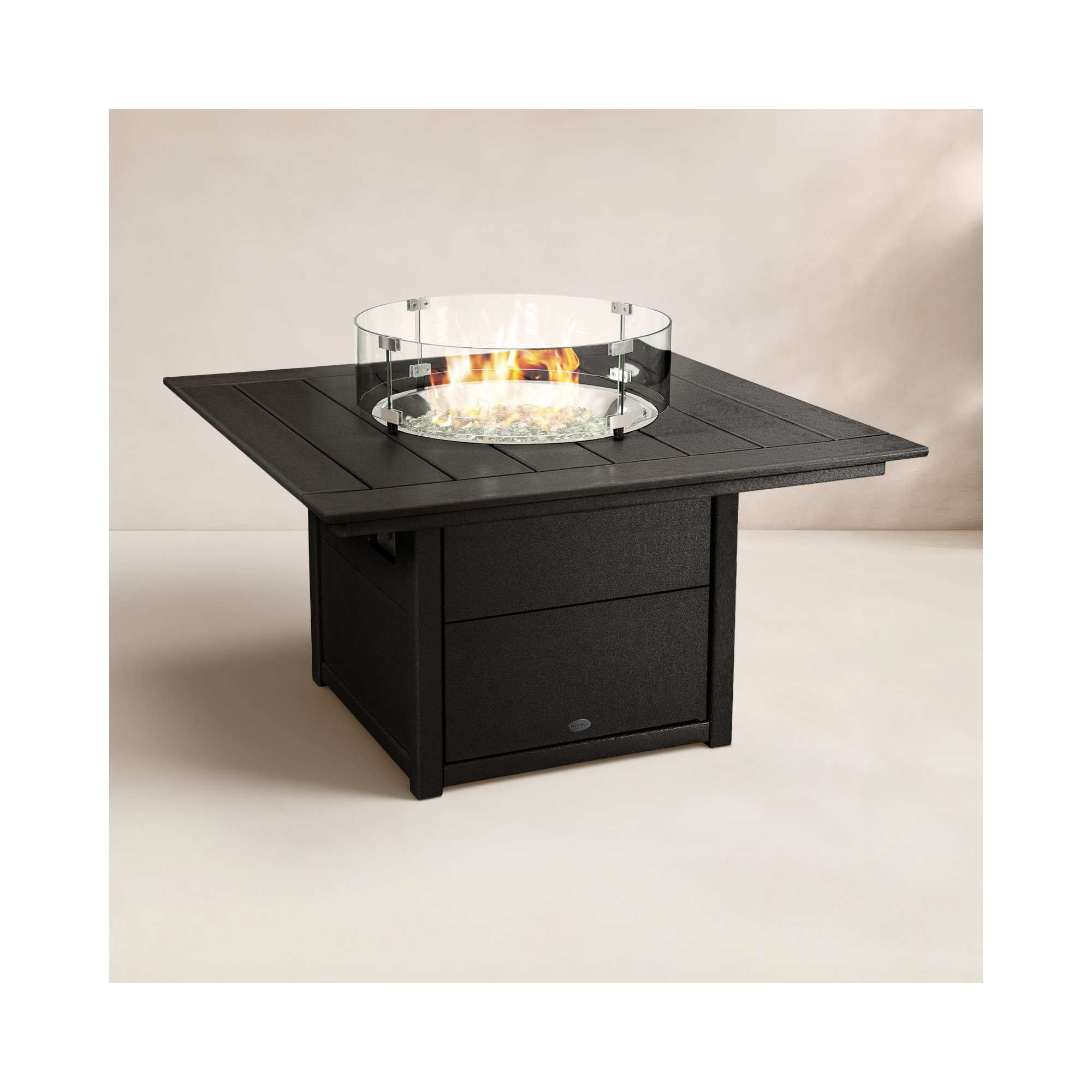 POLYWOOD Square 42" Fire Pit Table, Black