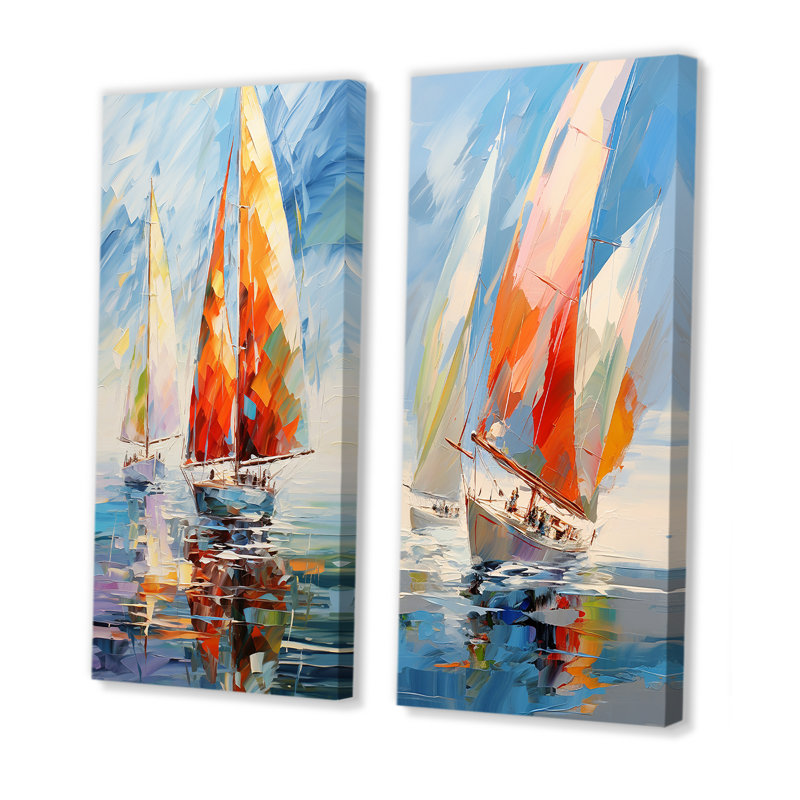 "Voiliers abstraits" - 2 pièces sur toile, H 40 po x l 40 po, Toile tendue