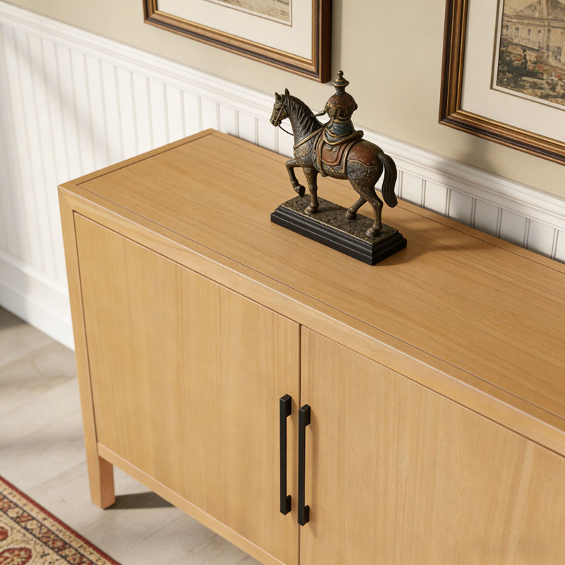 47.25-Inch Storage Cabinet with Metal Handles,Pine Veneer and 2 Doors, Natural