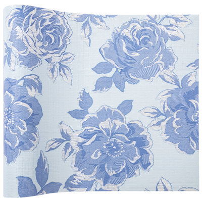 Shelf Liner,Non-Adhesive Non-Slip Cabinet Liners,Waterproof Drawers Liners for Dresser Shelves Cupboard Bathroom Cabinets,Light Blue Floral,18"W x 96"L