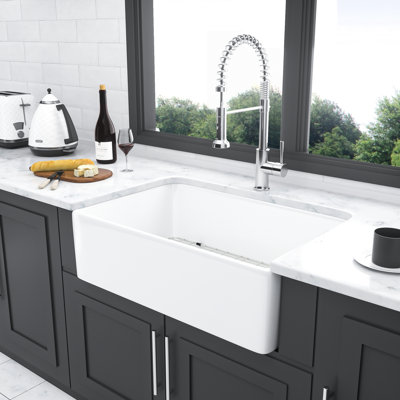 White Ceramic Apron Sink 30 Inch - Kitchen Single Bowl And Colorfast Appearance To Discoloration Property