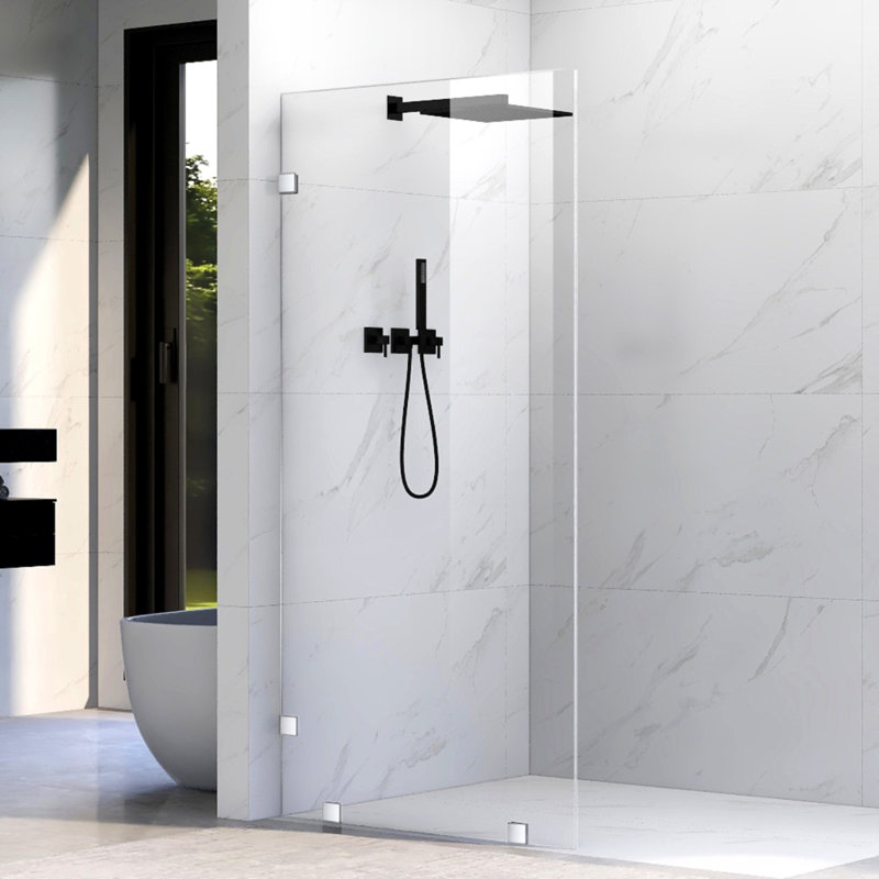 UKH07B2 41 in. W x 80 in. H Frameless Fixed Shower Glass Panel in Chrome with 3/8 in. Clear Tempered Glass, Chrome