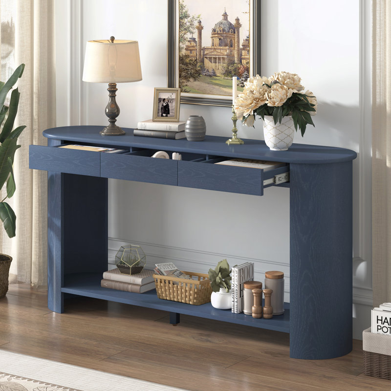 Console de 59,8 po avec 3 tiroirs, table d'entrée de style campagnard avec tablette, Navy Blue, Navy Blue, Marine