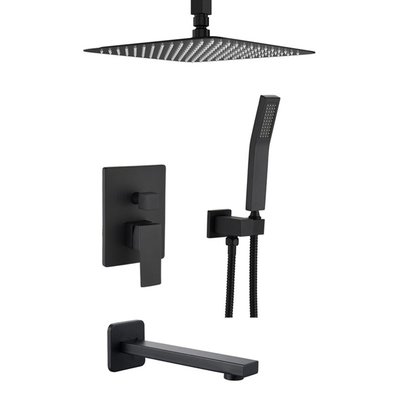 Système de douche complet au plafond avec valve brute, Noir mat