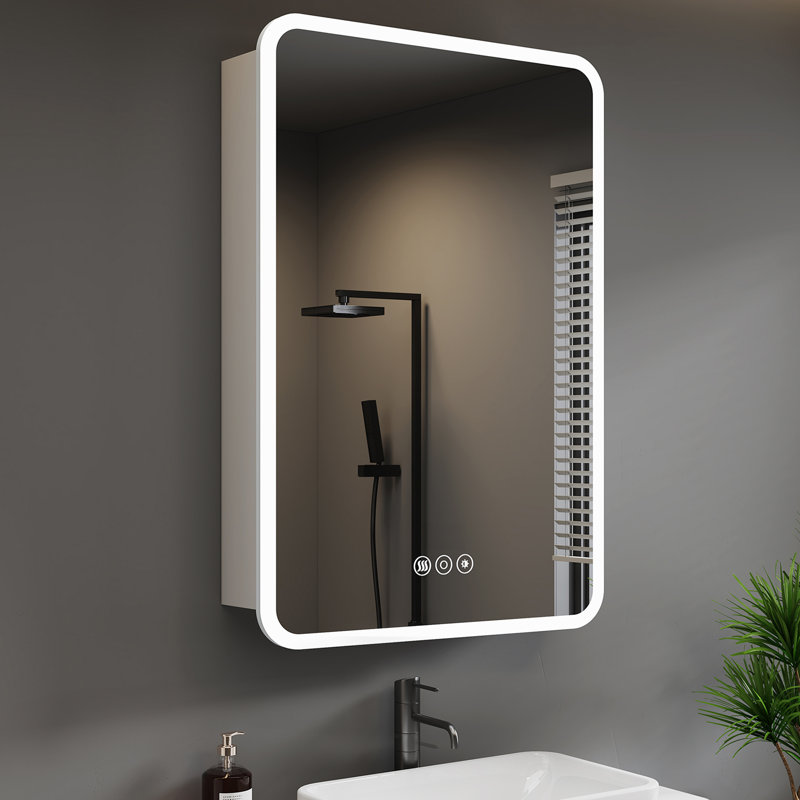 Cynethia Surface/Recessed Mount Rounded Edge Medicine Cabinet with Mirror and 3 Color Temperatures LED Lighting,Anti-Fog,3 Sliding Adjustable Glass Shelves