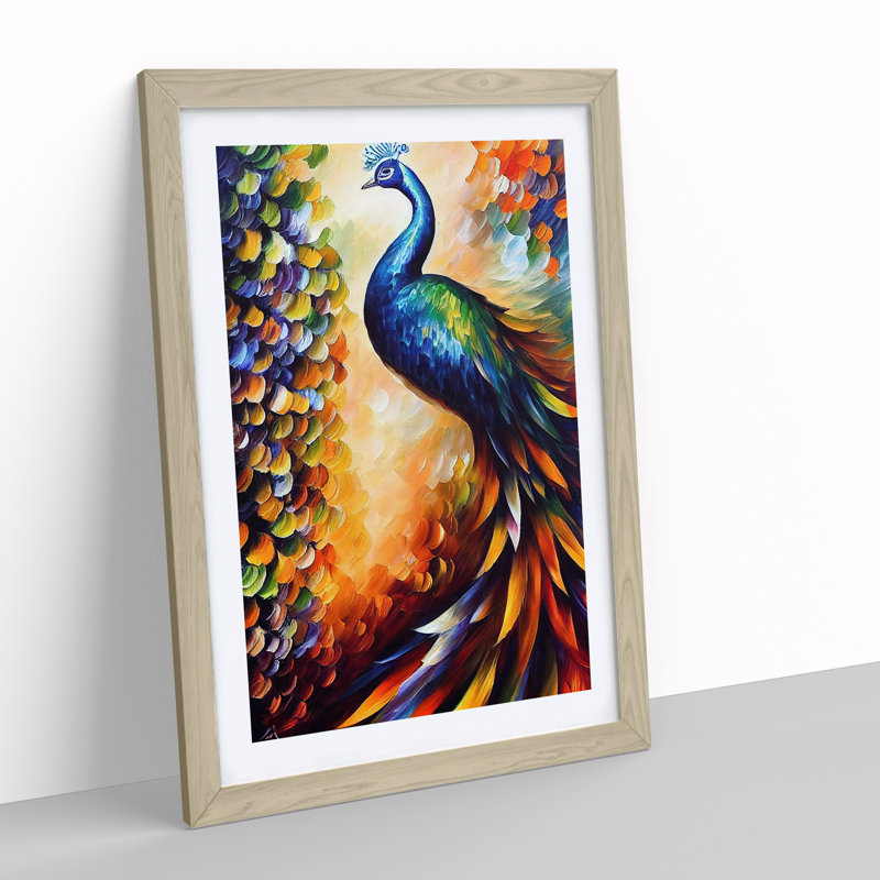 Peacock Portrait No.4 - Single Picture Frame Painting, 34cm H x 25cm W x 2cm D, Oak Framed