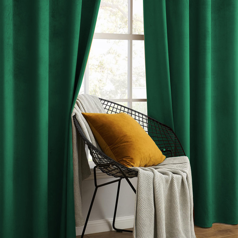 Karelyn Velvet Sheer Eyelet Curtain, 167.64cm Width x 228.6cm Drop, Emerald