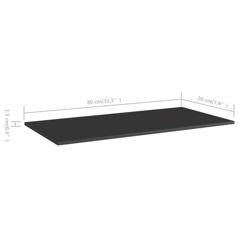 Bookshelf Boards 8 pcs Engineered Wood, (8 Shelves) 0.6" H x 31.5" W x 7.9" D, Gloss Black