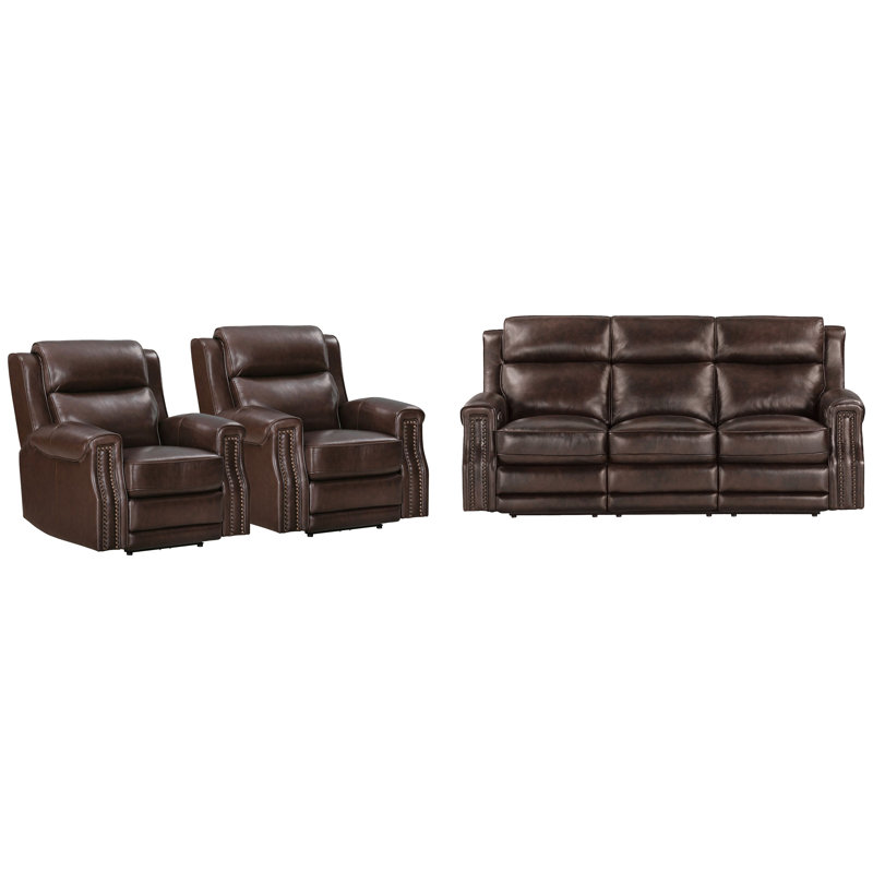 Canapé inclinable électrique et 2 fauteuils inclinables, 3 Pieces: Sofa, 2 Recliners, Espresso doux