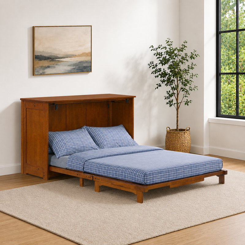 Lit escamotable Orion de Night & Day Furniture avec matelas à mémoire de forme inclus, construction en bois massif, cerisier