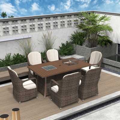 Cadeja 6 - Person Wicker Patio Dining Set with Rectangular Table , Cushions Included