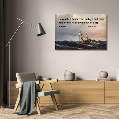 ArtsyQuotes Art: Citation de versets bibliques 2: Samuel 22:17, Anton Melbye, Un bateau en haute mer au coucher du soleil ArtsyQuotes-002598