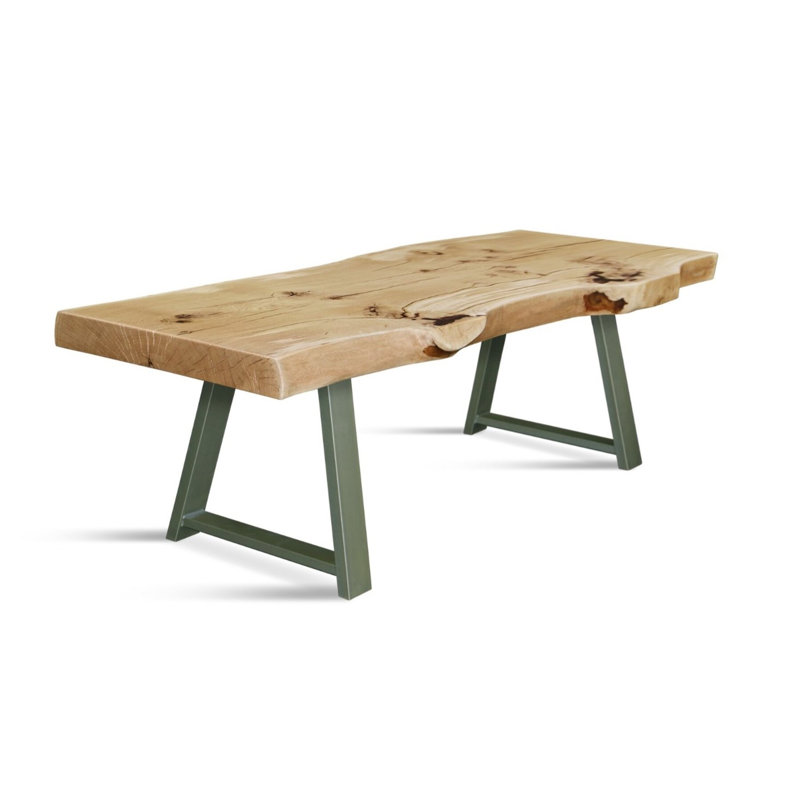 Oak Solid Wood Top Metal Base Dining Table