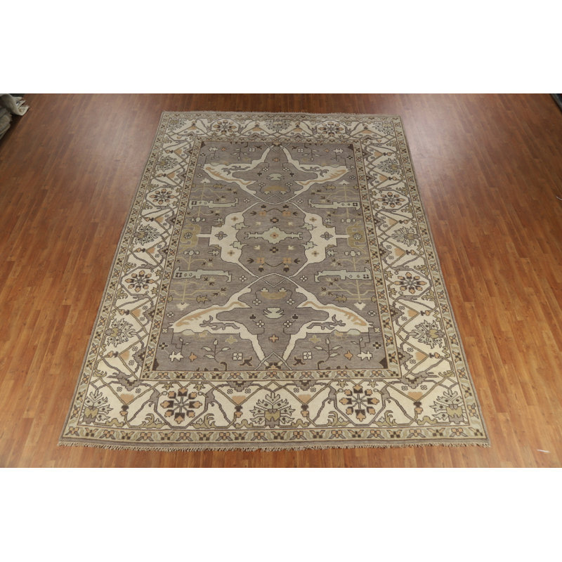 Grand tapis indien fait à la main gris Oushak 10 x 14