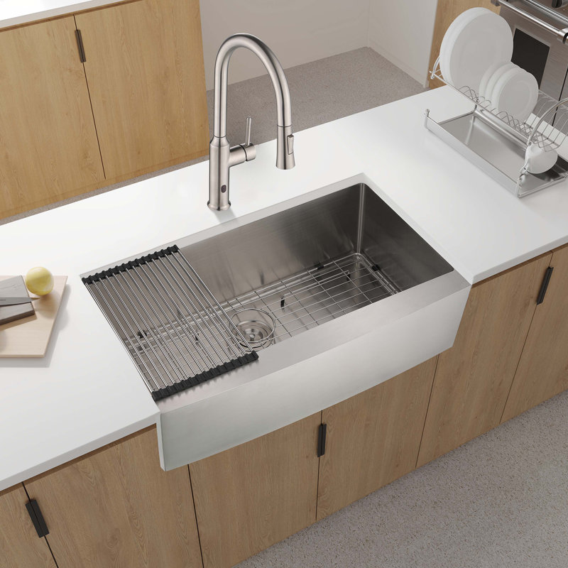 33" x 21" x 10" Brushed Nickel Stainless Steel Farmhouse Kitchen Sink