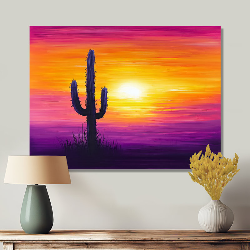 Minimal Cactus Sunset Horizon II - Floral Metal Wall Decor, Floral Cactus Metal Print, 30" H x 40" W x 0.84" D