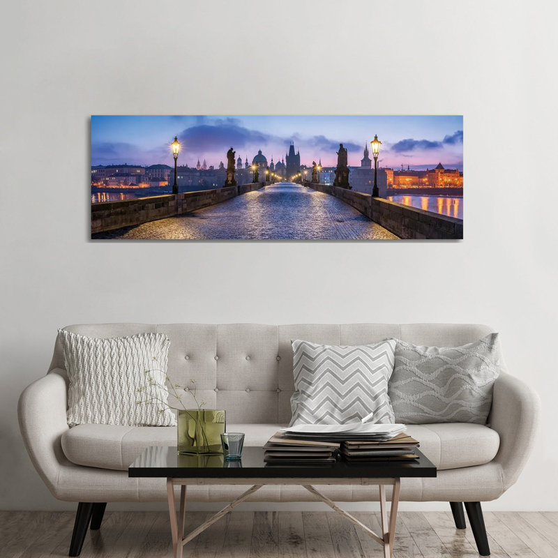 View Of The Charles Bridge In Prague At Dusk, Czech Republic by Jan Becke - Wrapped Canvas Panoramic Print