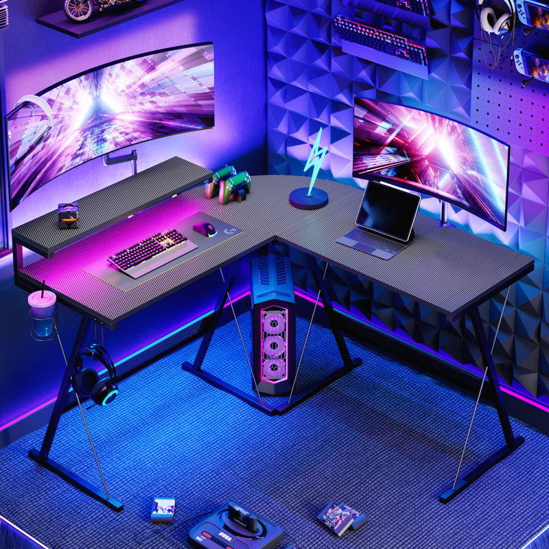 L-Shape Computer Desk, Black, 91.4 x 128.3 x 128.3, Fiber Black