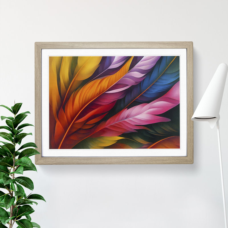 Blessed Bird Feathers - Single Picture Frame Print, 34cm H x 46cm W x 2cm D, Oak