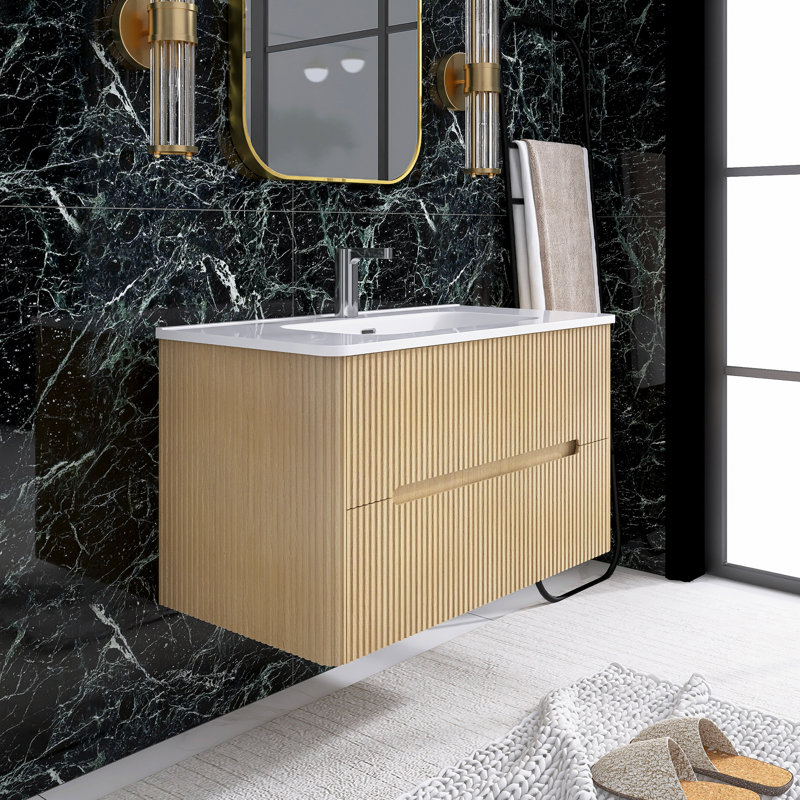 36 po W Meuble-lavabo mural, Chêne clair