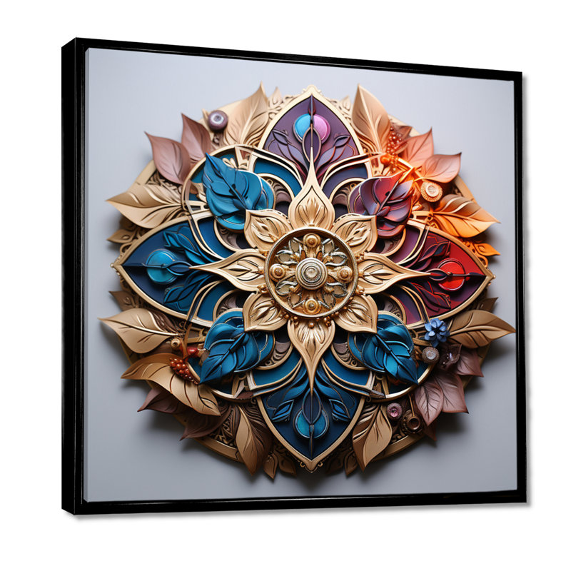 Impression sur toile Golden Golden Turquoise - Boho Mandala, Toile avec cadre flottant noir, H 16 po x l 16 po x P 1 po