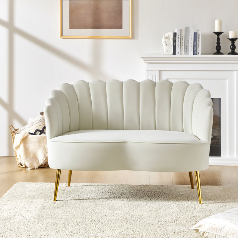 Donata 128cm W Modern Velvet 2 Seat Sofa with Tufted Flower-Shaped Back, Ivory