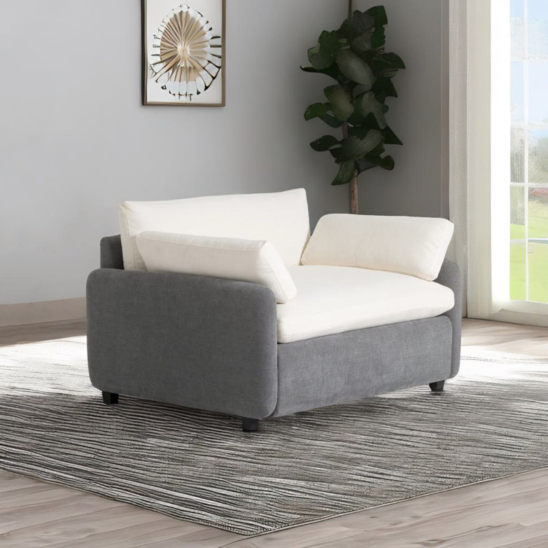 Fauteuil simple surdimensionné, Crème / chenille grise