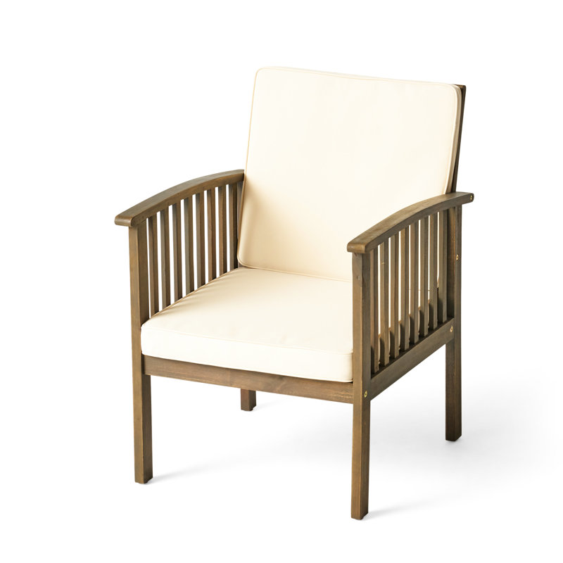 2pcs Wood Outdoor Chairs - Water Fabric Cushions Included Of 2 And Weather-, Gray, Cream