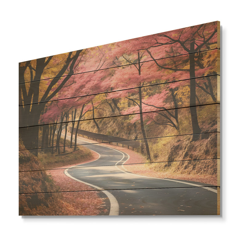 «Rosy Blooming Pathway Into The Forest I» - route sur bois, H 30 po x l 40 po