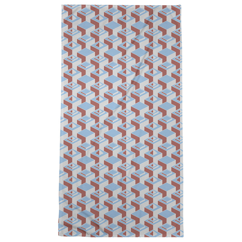 Serviette de bain à motif de gratte-ciels classiques, Bleu sarcelle/rouge foncé