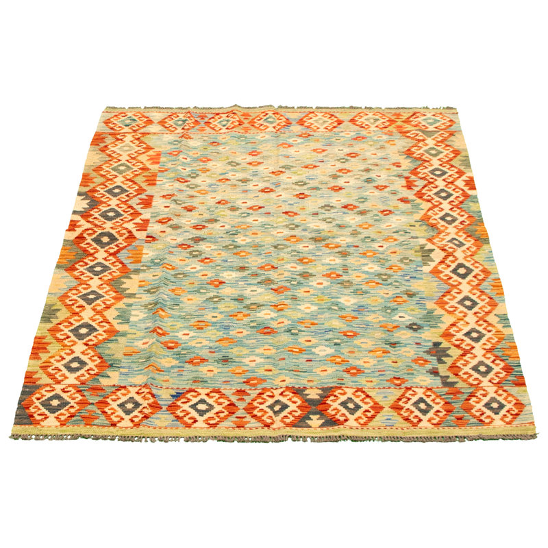 Tapis décoratif en laine de conception unique 4 pi 10 po x 6 pi 4 po noué à la main New Age