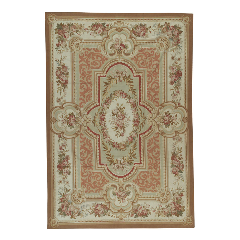 Wool Oriental Area Rug in Rose/Ivory