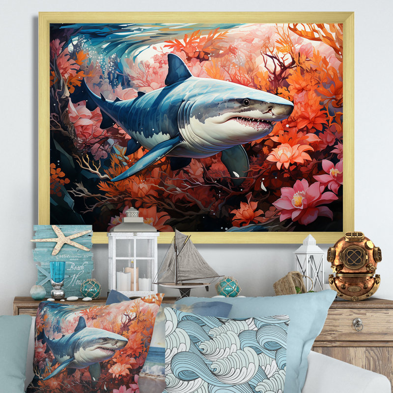 " Lemon Shark Encounter Landscape ", Gold Single Picture Framed, 34" H x 44" W x 1.5" D